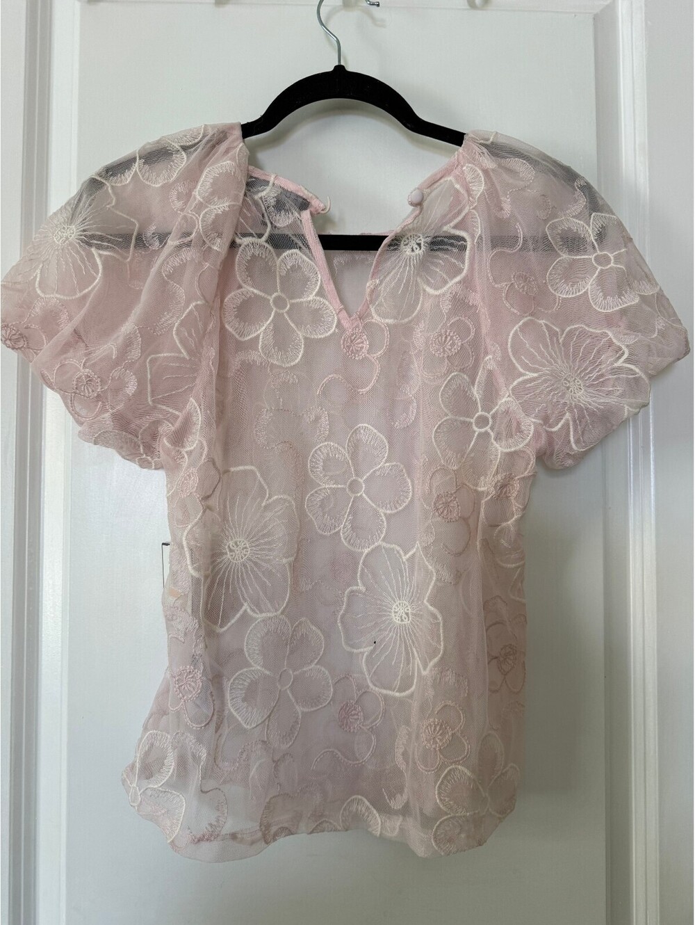 Blusa Laundry by Shelli Segal rosa transparente floral talla M